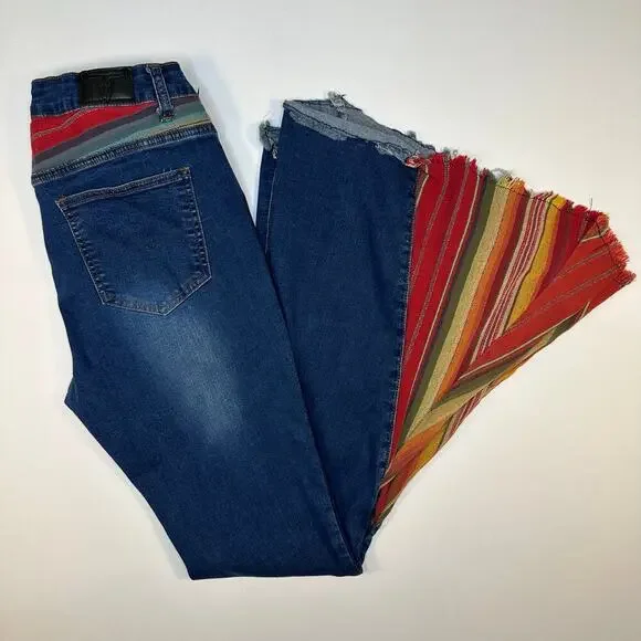 Lucky & Blessed Western Bell Bottom Flare Leg Jeans with Serape Insets Size 10 - Picture 1 of 7